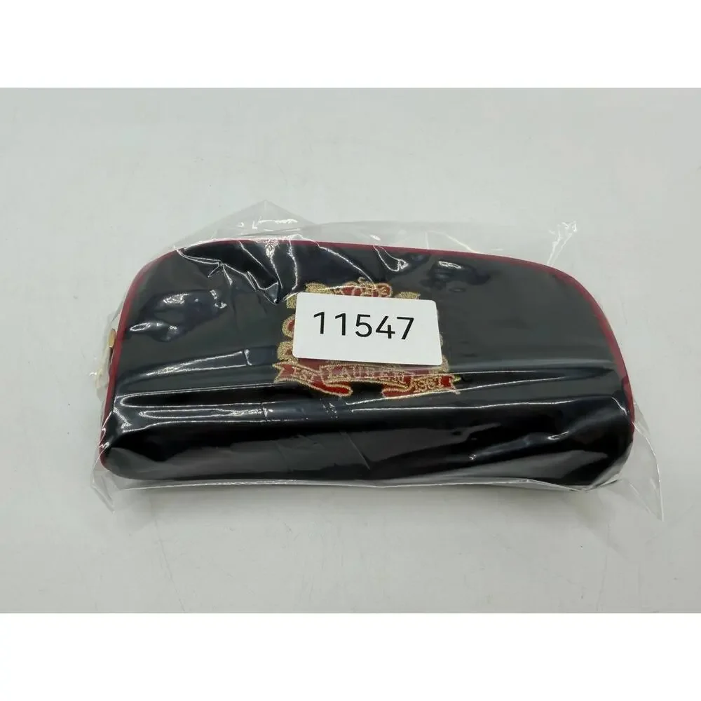 Lauren Ralph Lauren Black Red Gold Crest Zip Makeup Cosmetic Travel Bag Pouch
